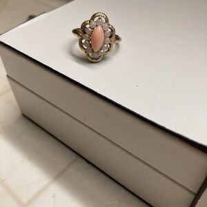 Avon Gold Ring with Pink and White Accents size 7.25
